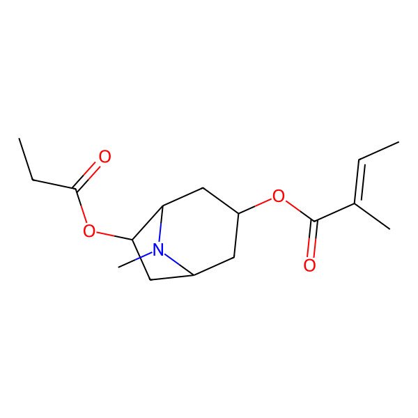 2D Structure of 8-Methyl-6-(propionyloxy)-8-azabicyclo[3.2.1]oct-3-yl (2E)-2-methyl-2-butenoate