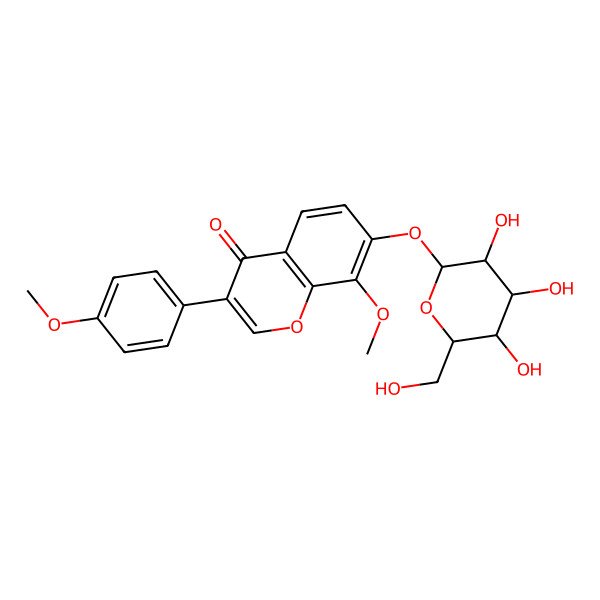 2D Structure of 8-methoxy-3-(4-methoxyphenyl)-7-[(2S,3R,4S,5S,6R)-3,4,5-trihydroxy-6-(hydroxymethyl)oxan-2-yl]oxychromen-4-one