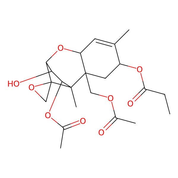 2D Structure of [(1S,2R,4S,7R,9R,10R,11S,12R)-11-acetyloxy-2-(acetyloxymethyl)-10-hydroxy-1,5-dimethylspiro[8-oxatricyclo[7.2.1.02,7]dodec-5-ene-12,2'-oxirane]-4-yl] propanoate