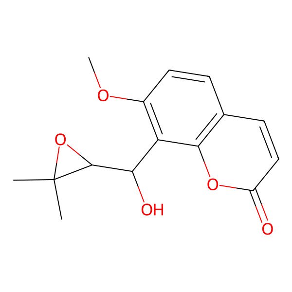 2D Structure of 8-[(R)-[(2S)-3,3-dimethyloxiran-2-yl]-hydroxymethyl]-7-methoxychromen-2-one