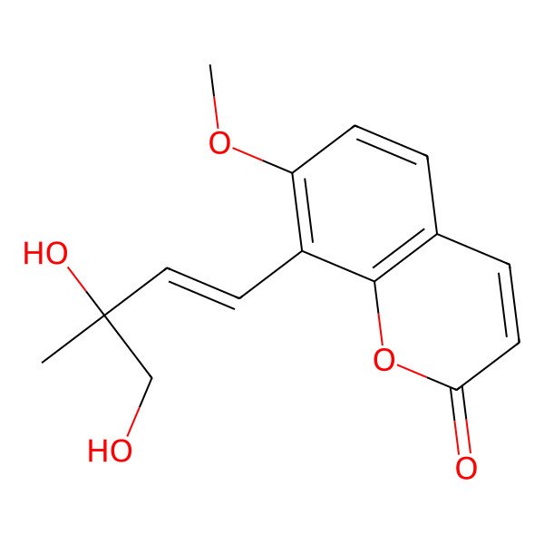 2D Structure of 8-[(Z,3R)-3,4-dihydroxy-3-methylbut-1-enyl]-7-methoxychromen-2-one