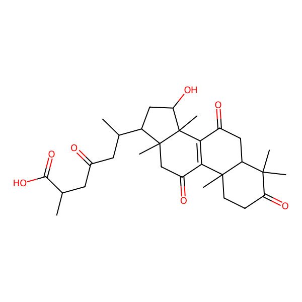 2D Structure of (2R,6S)-6-[(5R,10R,13S,14S,15S,17S)-15-hydroxy-4,4,10,13,14-pentamethyl-3,7,11-trioxo-1,2,5,6,12,15,16,17-octahydrocyclopenta[a]phenanthren-17-yl]-2-methyl-4-oxoheptanoic acid