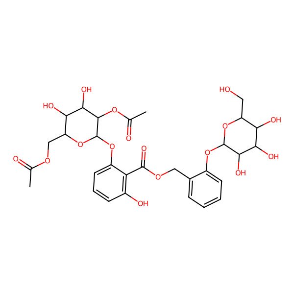 2D Structure of [2-[(2S,3R,4S,5S,6R)-3,4,5-trihydroxy-6-(hydroxymethyl)oxan-2-yl]oxyphenyl]methyl 2-[(2S,3R,4S,5S,6R)-3-acetyloxy-6-(acetyloxymethyl)-4,5-dihydroxyoxan-2-yl]oxy-6-hydroxybenzoate
