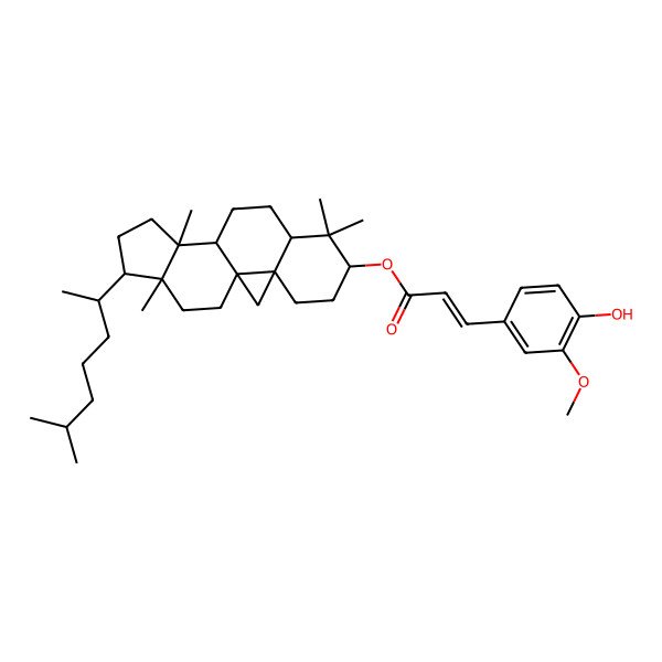 2D Structure of [(1S,3R,6S,8R,11S,12S,15R,16R)-7,7,12,16-tetramethyl-15-[(2R)-6-methylheptan-2-yl]-6-pentacyclo[9.7.0.01,3.03,8.012,16]octadecanyl] (Z)-3-(4-hydroxy-3-methoxyphenyl)prop-2-enoate