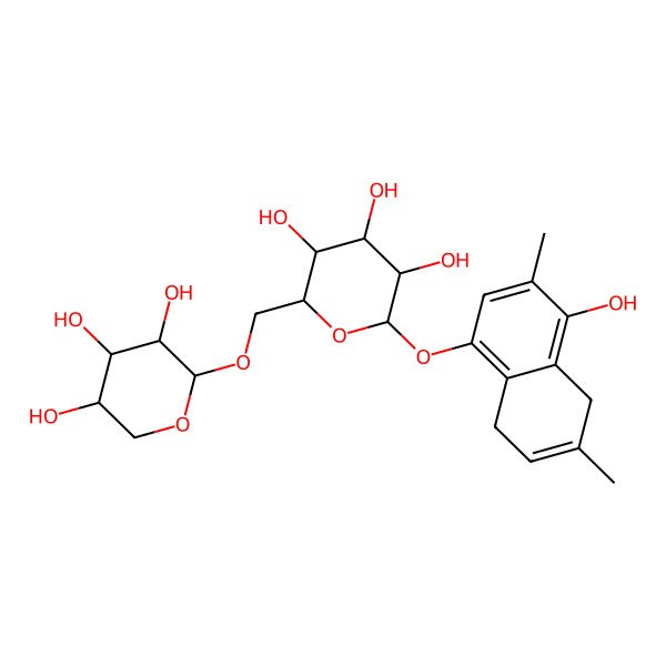 2D Structure of 2-[(4-Hydroxy-3,6-dimethyl-5,8-dihydronaphthalen-1-yl)oxy]-6-[(3,4,5-trihydroxyoxan-2-yl)oxymethyl]oxane-3,4,5-triol