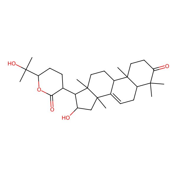 2D Structure of 3-(16-Hydroxy-4,4,10,13,14-pentamethyl-3-oxo-1,2,5,6,9,11,12,15,16,17-decahydrocyclopenta[a]phenanthren-17-yl)-6-(2-hydroxypropan-2-yl)oxan-2-one