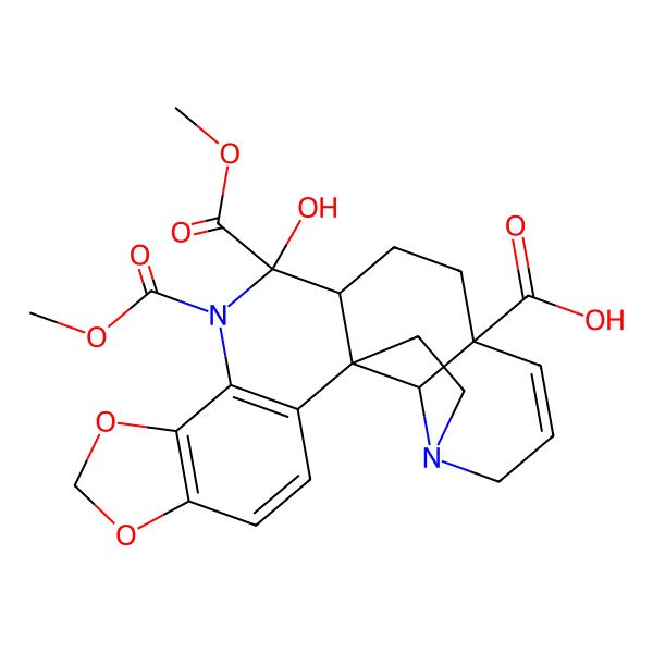 2D Structure of (1S,12R,13R,16S,23S)-12-hydroxy-11,12-bis(methoxycarbonyl)-6,8-dioxa-11,20-diazahexacyclo[14.6.1.01,13.02,10.05,9.020,23]tricosa-2(10),3,5(9),17-tetraene-16-carboxylic acid