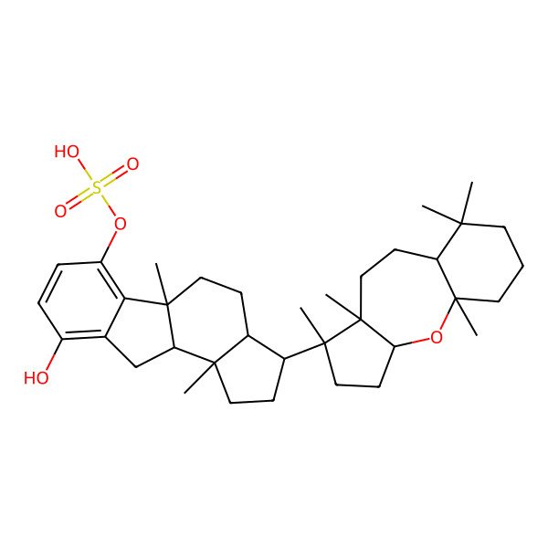 2D Structure of [9-Hydroxy-5a,10b-dimethyl-3-(1,6,7,11,11-pentamethyl-2-oxatricyclo[8.4.0.03,7]tetradecan-6-yl)-1,2,3,3a,4,5,10,10a-octahydrocyclopenta[a]fluoren-6-yl] hydrogen sulfate