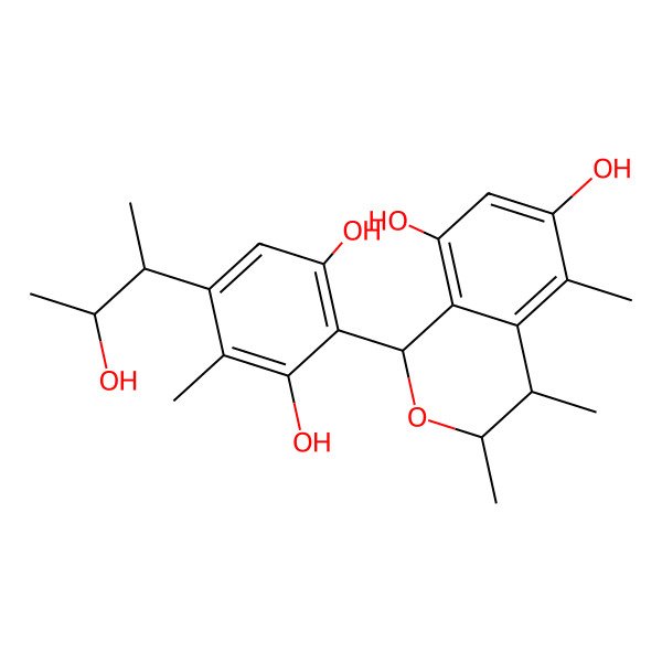2D Structure of 1-[2,6-dihydroxy-4-(3-hydroxybutan-2-yl)-3-methylphenyl]-3,4,5-trimethyl-3,4-dihydro-1H-isochromene-6,8-diol