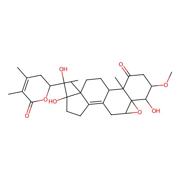 2D Structure of (1S,2R,5S,6S,7R,9R,15R,16S)-15-[(1S)-1-[(2R)-4,5-dimethyl-6-oxo-2,3-dihydropyran-2-yl]-1-hydroxyethyl]-6,15-dihydroxy-5-methoxy-2,16-dimethyl-8-oxapentacyclo[9.7.0.02,7.07,9.012,16]octadec-11-en-3-one
