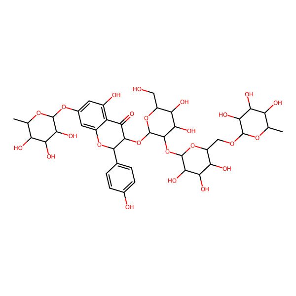 2D Structure of 3-[4,5-Dihydroxy-6-(hydroxymethyl)-3-[3,4,5-trihydroxy-6-[(3,4,5-trihydroxy-6-methyloxan-2-yl)oxymethyl]oxan-2-yl]oxyoxan-2-yl]oxy-5-hydroxy-2-(4-hydroxyphenyl)-7-(3,4,5-trihydroxy-6-methyloxan-2-yl)oxy-2,3-dihydrochromen-4-one