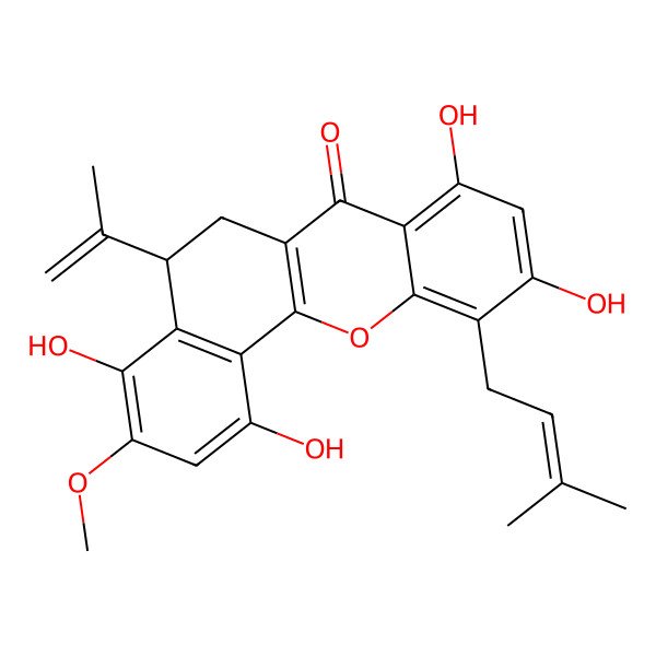 2D Structure of (5S)-1,4,8,10-tetrahydroxy-3-methoxy-11-(3-methylbut-2-enyl)-5-prop-1-en-2-yl-5,6-dihydrobenzo[c]xanthen-7-one