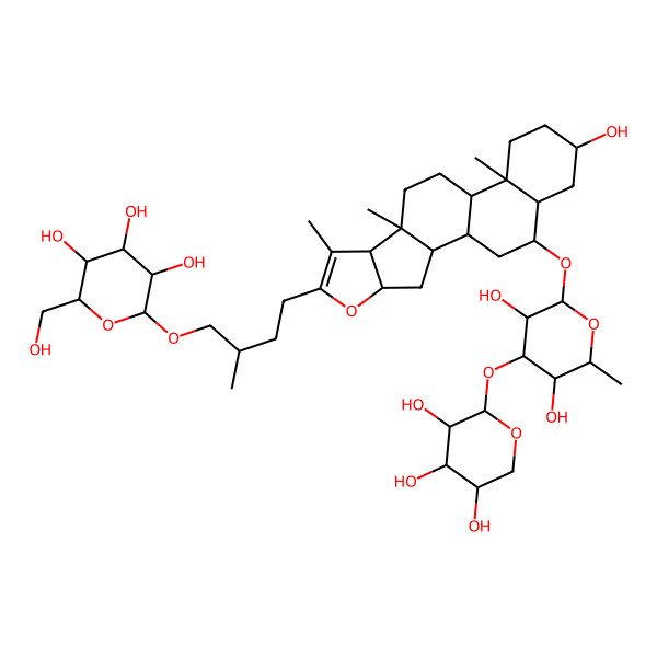 2D Structure of 2-[4-[19-[3,5-Dihydroxy-6-methyl-4-(3,4,5-trihydroxyoxan-2-yl)oxyoxan-2-yl]oxy-16-hydroxy-7,9,13-trimethyl-5-oxapentacyclo[10.8.0.02,9.04,8.013,18]icos-6-en-6-yl]-2-methylbutoxy]-6-(hydroxymethyl)oxane-3,4,5-triol