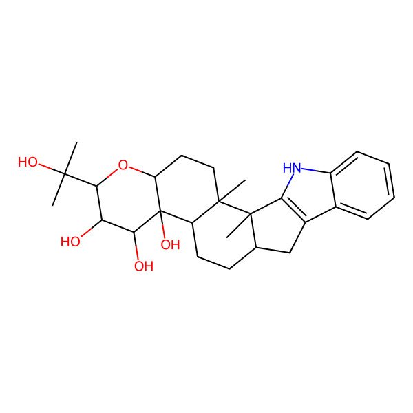2D Structure of 7-(2-Hydroxypropan-2-yl)-1,2-dimethyl-6-oxa-23-azahexacyclo[12.10.0.02,11.05,10.016,24.017,22]tetracosa-16(24),17,19,21-tetraene-8,9,10-triol