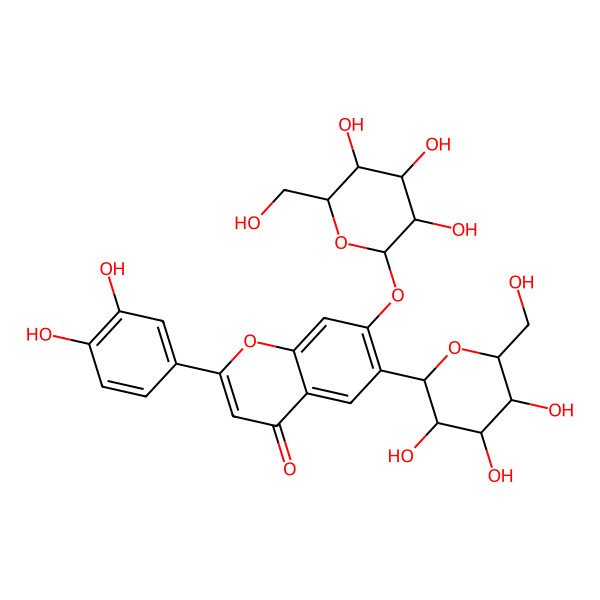 2D Structure of 2-(3,4-Dihydroxyphenyl)-6-[3,4,5-trihydroxy-6-(hydroxymethyl)oxan-2-yl]-7-[3,4,5-trihydroxy-6-(hydroxymethyl)oxan-2-yl]oxychromen-4-one