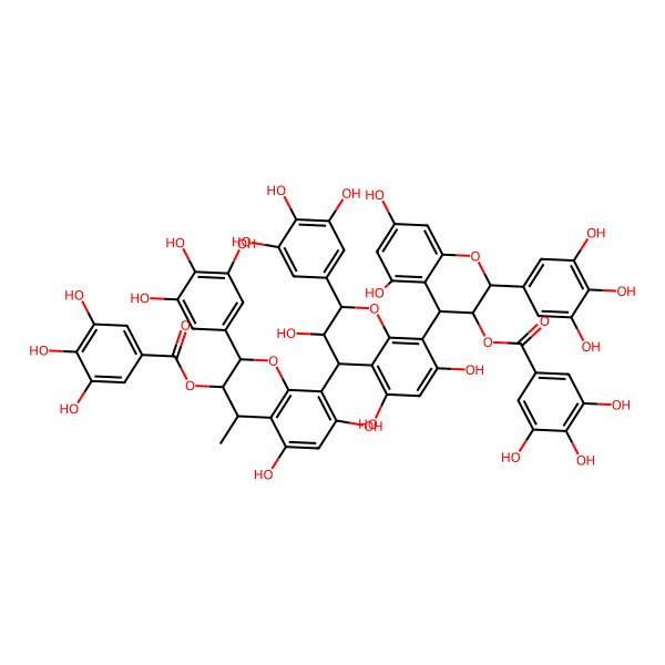 2D Structure of [(2R,3R,4S)-8-[(2R,3R,4S)-8-[(2R,3R,4R)-5,7-dihydroxy-3-(3,4,5-trihydroxybenzoyl)oxy-2-(3,4,5-trihydroxyphenyl)-3,4-dihydro-2H-chromen-4-yl]-3,5,7-trihydroxy-2-(3,4,5-trihydroxyphenyl)-3,4-dihydro-2H-chromen-4-yl]-5,7-dihydroxy-4-methyl-2-(3,4,5-trihydroxyphenyl)-3,4-dihydro-2H-chromen-3-yl] 3,4,5-trihydroxybenzoate