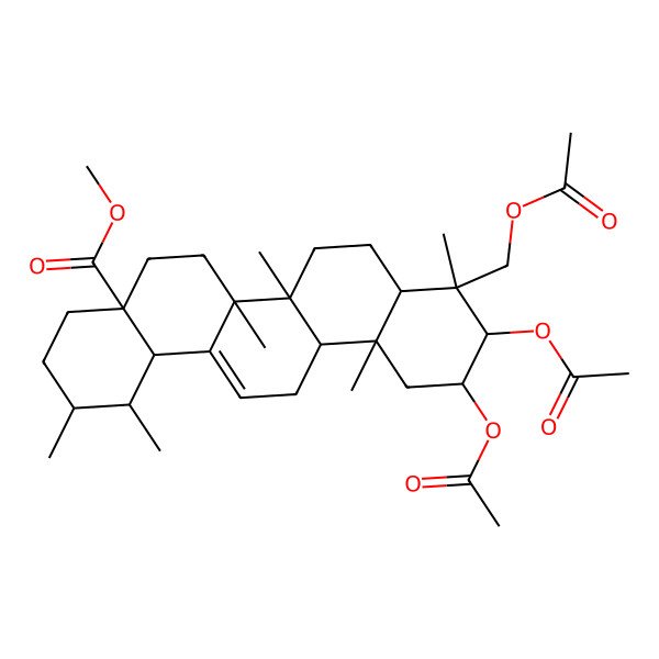 2D Structure of methyl (1S,2R,4aS,6aR,6aS,6bR,8aR,9S,10R,11R,12aR,14bS)-10,11-diacetyloxy-9-(acetyloxymethyl)-1,2,6a,6b,9,12a-hexamethyl-2,3,4,5,6,6a,7,8,8a,10,11,12,13,14b-tetradecahydro-1H-picene-4a-carboxylate