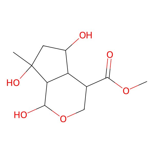 2D Structure of methyl (1R,4R,4aS,5R,7S,7aS)-1,5,7-trihydroxy-7-methyl-3,4,4a,5,6,7a-hexahydro-1H-cyclopenta[c]pyran-4-carboxylate