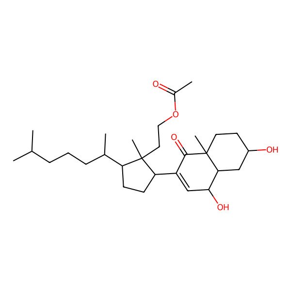 2D Structure of 2-[(1S,2R,5R)-2-[(4S,4aS,6S,8aS)-4,6-dihydroxy-8a-methyl-1-oxo-4,4a,5,6,7,8-hexahydronaphthalen-2-yl]-1-methyl-5-[(2R)-6-methylheptan-2-yl]cyclopentyl]ethyl acetate