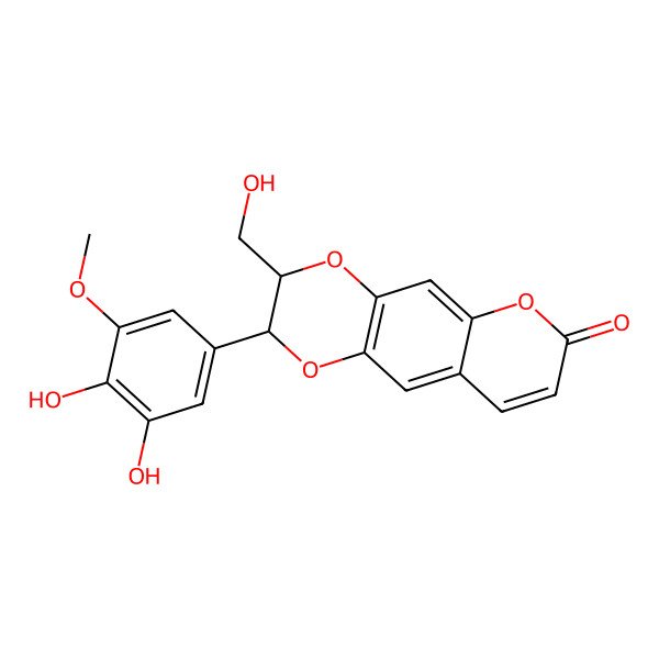 2D Structure of (2R,3R)-2-(3,4-dihydroxy-5-methoxyphenyl)-3-(hydroxymethyl)-2,3-dihydropyrano[2,3-g][1,4]benzodioxin-7-one