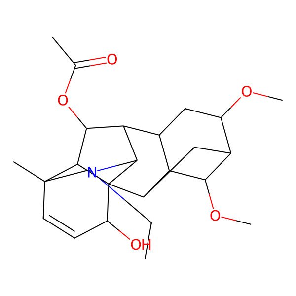 2D Structure of [(1S,2R,3R,4R,5R,6S,8S,9R,10R,13R,16S,17R,18S)-11-ethyl-16-hydroxy-4,6-dimethoxy-13-methyl-11-azahexacyclo[7.7.2.12,5.01,10.03,8.013,17]nonadec-14-en-18-yl] acetate