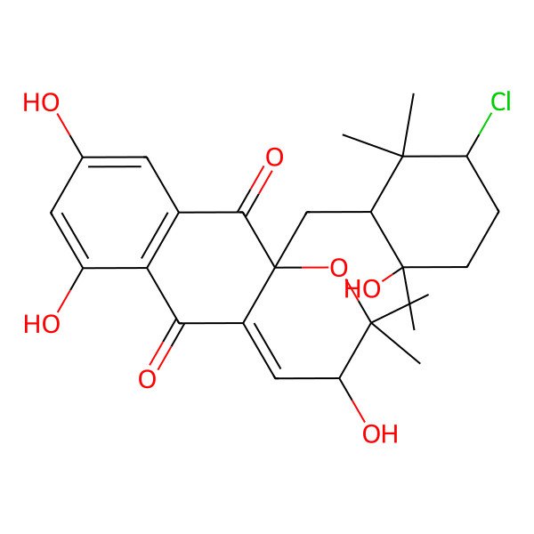 2D Structure of 10a-[(3-chloro-6-hydroxy-2,2,6-trimethylcyclohexyl)methyl]-3,6,8-trihydroxy-2,2-dimethyl-3H-benzo[g]chromene-5,10-dione
