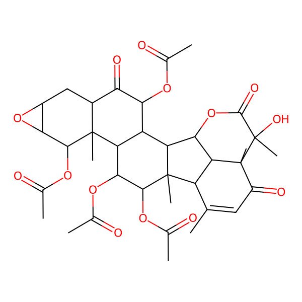 2D Structure of [(1R,2R,3S,4R,6S,8S,10S,11R,12R,13R,14S,15R,16R,17R,21S,22S,25R)-4,11,15-triacetyloxy-22-hydroxy-12,16,18,21,22-pentamethyl-5,20,23-trioxo-9,24-dioxaheptacyclo[15.7.1.02,16.03,13.06,12.08,10.021,25]pentacos-18-en-14-yl] acetate