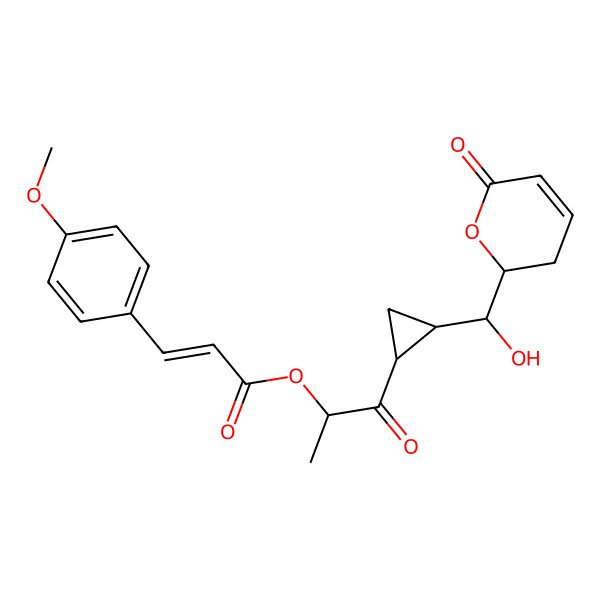 2D Structure of [(2S)-1-[(1S,2S)-2-[(S)-hydroxy-[(2R)-6-oxo-2,3-dihydropyran-2-yl]methyl]cyclopropyl]-1-oxopropan-2-yl] 3-(4-methoxyphenyl)prop-2-enoate