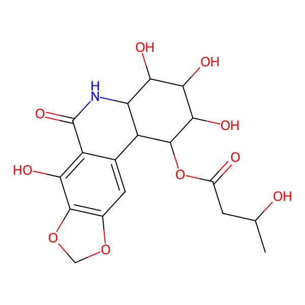 2D Structure of (2,3,4,7-tetrahydroxy-6-oxo-2,3,4,4a,5,11b-hexahydro-1H-[1,3]dioxolo[4,5-j]phenanthridin-1-yl) 3-hydroxybutanoate