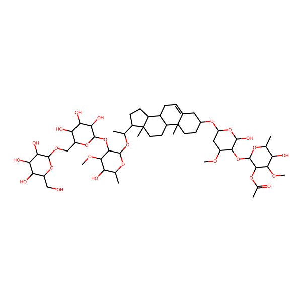 2D Structure of [(2S,3R,4S,5S,6R)-5-hydroxy-2-[(2S,3S,4S,6R)-2-hydroxy-6-[[(3S,8S,9S,10R,13S,14S,17S)-17-[(1S)-1-[(2R,3R,4S,5S,6R)-5-hydroxy-4-methoxy-6-methyl-3-[(2S,3R,4S,5S,6R)-3,4,5-trihydroxy-6-[[(2R,3R,4S,5S,6R)-3,4,5-trihydroxy-6-(hydroxymethyl)oxan-2-yl]oxymethyl]oxan-2-yl]oxyoxan-2-yl]oxyethyl]-10,13-dimethyl-2,3,4,7,8,9,11,12,14,15,16,17-dodecahydro-1H-cyclopenta[a]phenanthren-3-yl]oxy]-4-methoxyoxan-3-yl]oxy-4-methoxy-6-methyloxan-3-yl] acetate