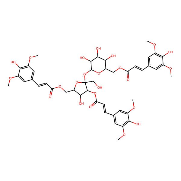2D Structure of [(2R,3S,4S,5R,6R)-3,4,5-trihydroxy-6-[(2S,3S,4R,5R)-4-hydroxy-3-[(E)-3-(4-hydroxy-3,5-dimethoxyphenyl)prop-2-enoyl]oxy-5-[[(E)-3-(4-hydroxy-3,5-dimethoxyphenyl)prop-2-enoyl]oxymethyl]-2-(hydroxymethyl)oxolan-2-yl]oxyoxan-2-yl]methyl (E)-3-(4-hydroxy-3,5-dimethoxyphenyl)prop-2-enoate
