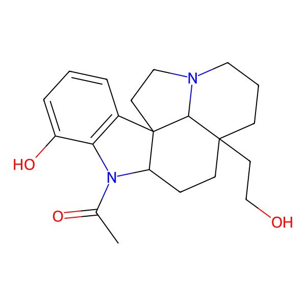 2D Structure of 1-[6-Hydroxy-12-(2-hydroxyethyl)-8,16-diazapentacyclo[10.6.1.01,9.02,7.016,19]nonadeca-2(7),3,5-trien-8-yl]ethanone