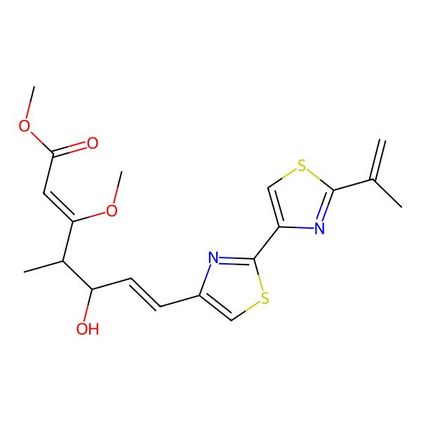 2D Structure of Methyl 5-hydroxy-3-methoxy-4-methyl-7-[2-(2-prop-1-en-2-yl-1,3-thiazol-4-yl)-1,3-thiazol-4-yl]hepta-2,6-dienoate