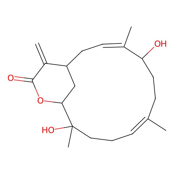 2D Structure of (1R,3E,5S,12S,13R)-5,12-dihydroxy-4,8,12-trimethyl-16-methylidene-14-oxabicyclo[11.3.1]heptadeca-3,8-dien-15-one