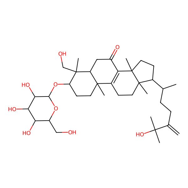 2D Structure of 4-(Hydroxymethyl)-17-(6-hydroxy-6-methyl-5-methylideneheptan-2-yl)-4,10,13,14-tetramethyl-3-[3,4,5-trihydroxy-6-(hydroxymethyl)oxan-2-yl]oxy-1,2,3,5,6,11,12,15,16,17-decahydrocyclopenta[a]phenanthren-7-one