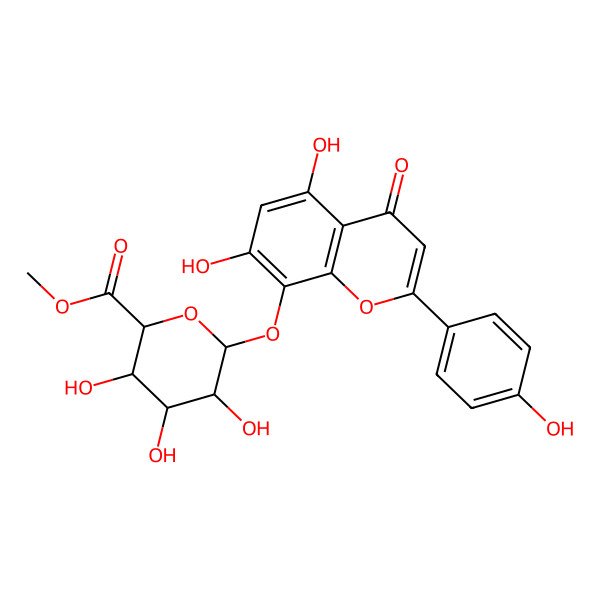 2D Structure of Methyl 6-[5,7-dihydroxy-2-(4-hydroxyphenyl)-4-oxochromen-8-yl]oxy-3,4,5-trihydroxyoxane-2-carboxylate