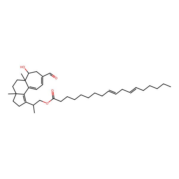 2D Structure of 2-(8-Formyl-6-hydroxy-3a,5a-dimethyl-2,3,4,5,6,7-hexahydrocyclohepta[g]inden-1-yl)propyl octadeca-9,12-dienoate