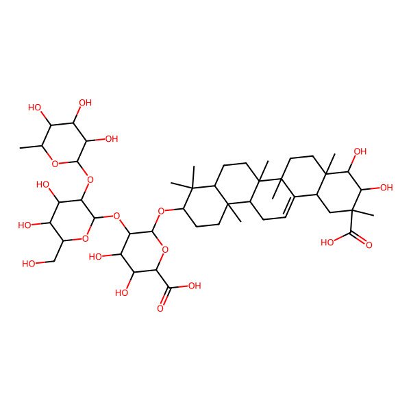 2D Structure of 6-[(11-Carboxy-9,10-dihydroxy-4,4,6a,6b,8a,11,14b-heptamethyl-1,2,3,4a,5,6,7,8,9,10,12,12a,14,14a-tetradecahydropicen-3-yl)oxy]-5-[4,5-dihydroxy-6-(hydroxymethyl)-3-(3,4,5-trihydroxy-6-methyloxan-2-yl)oxyoxan-2-yl]oxy-3,4-dihydroxyoxane-2-carboxylic acid