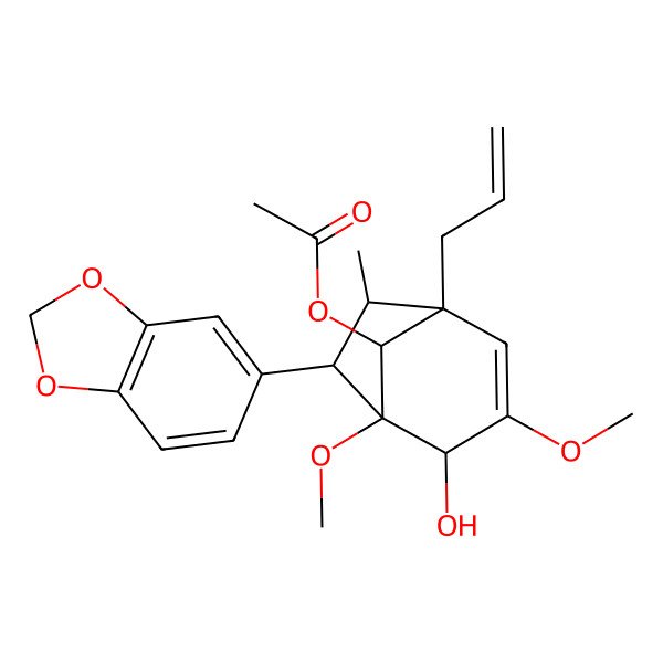 2D Structure of [(1S,4R,5S,6S,7R,8R)-6-(1,3-benzodioxol-5-yl)-4-hydroxy-3,5-dimethoxy-7-methyl-1-prop-2-enyl-8-bicyclo[3.2.1]oct-2-enyl] acetate