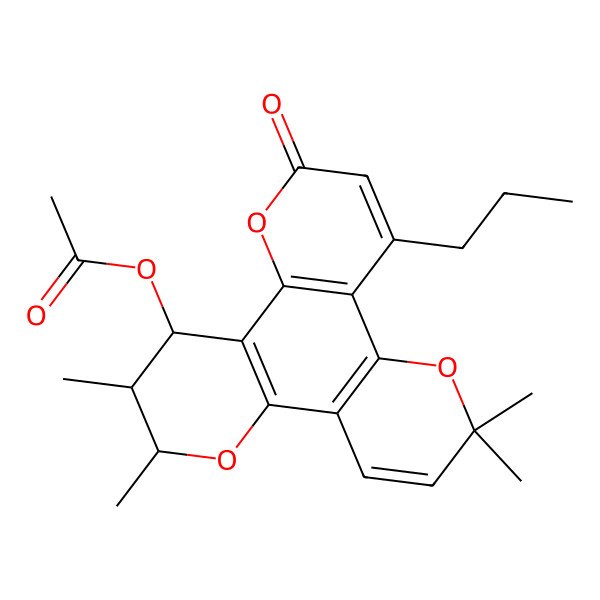 2D Structure of [(4R,5R,6R)-4,5,16,16-tetramethyl-10-oxo-12-propyl-3,9,15-trioxatetracyclo[12.4.0.02,7.08,13]octadeca-1(14),2(7),8(13),11,17-pentaen-6-yl] acetate