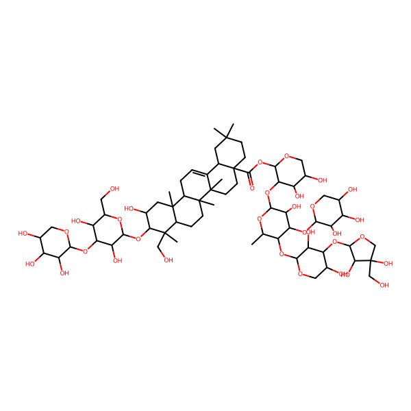 2D Structure of [(2S,3R,4S,5S)-3-[(2S,3R,4S,5S,6S)-5-[(2S,3R,4S,5R)-4-[(2S,3R,4R)-3,4-dihydroxy-4-(hydroxymethyl)oxolan-2-yl]oxy-3,5-dihydroxyoxan-2-yl]oxy-3-hydroxy-6-methyl-4-[(2S,3R,4S,5S)-3,4,5-trihydroxyoxan-2-yl]oxyoxan-2-yl]oxy-4,5-dihydroxyoxan-2-yl] (4aS,6aR,6aS,6bR,8aR,9R,12aR,14bS)-10-[(2R,3R,4S,5R,6R)-3,5-dihydroxy-6-(hydroxymethyl)-4-[(2S,3R,4S,5R)-3,4,5-trihydroxyoxan-2-yl]oxyoxan-2-yl]oxy-11-hydroxy-9-(hydroxymethyl)-2,2,6a,6b,9,12a-hexamethyl-1,3,4,5,6,6a,7,8,8a,10,11,12,13,14b-tetradecahydropicene-4a-carboxylate