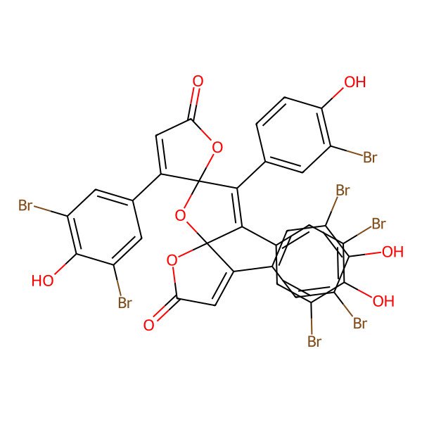 2D Structure of (5R,7R)-13-(3-bromo-4-hydroxyphenyl)-1,11,12-tris(3,5-dibromo-4-hydroxyphenyl)-4,6,8-trioxadispiro[4.1.47.25]trideca-1,10,12-triene-3,9-dione