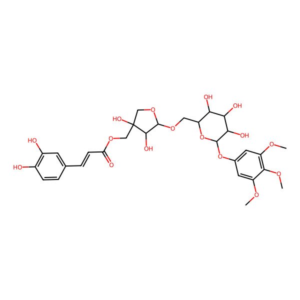 2D Structure of [3,4-Dihydroxy-5-[[3,4,5-trihydroxy-6-(3,4,5-trimethoxyphenoxy)oxan-2-yl]methoxy]oxolan-3-yl]methyl 3-(3,4-dihydroxyphenyl)prop-2-enoate