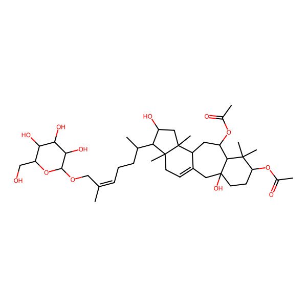 2D Structure of [9-Acetyloxy-3,14-dihydroxy-7,7,12,16-tetramethyl-15-[6-methyl-7-[3,4,5-trihydroxy-6-(hydroxymethyl)oxan-2-yl]oxyhept-5-en-2-yl]-6-tetracyclo[9.7.0.03,8.012,16]octadec-1(18)-enyl] acetate