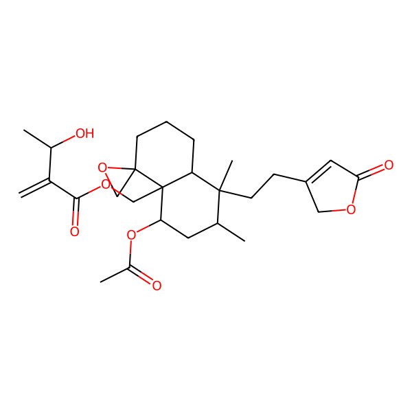 2D Structure of [(4R,4aR,5S,7R,8S,8aR)-5-acetyloxy-7,8-dimethyl-8-[2-(5-oxo-2H-furan-3-yl)ethyl]spiro[2,3,5,6,7,8a-hexahydro-1H-naphthalene-4,2'-oxirane]-4a-yl]methyl 3-hydroxy-2-methylidenebutanoate