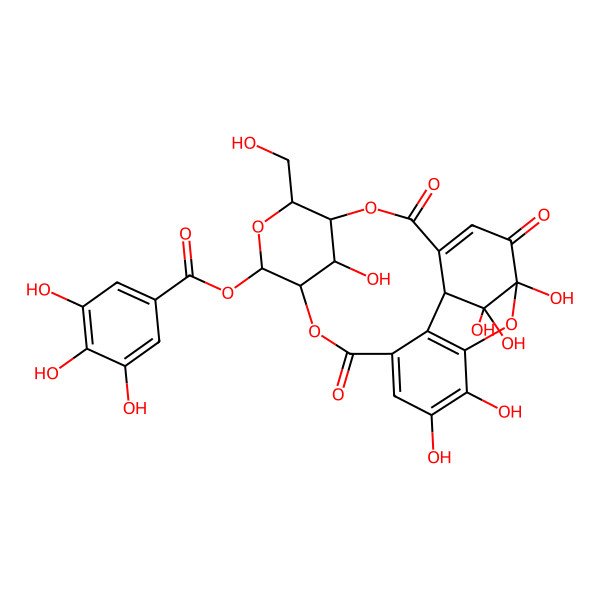 2D Structure of [(1S,7R,9R,18R,19S,21R,22S)-7,8,8,12,13,22-hexahydroxy-21-(hydroxymethyl)-3,6,16-trioxo-2,17,20,23-tetraoxapentacyclo[16.3.1.17,11.04,9.010,15]tricosa-4,10,12,14-tetraen-19-yl] 3,4,5-trihydroxybenzoate