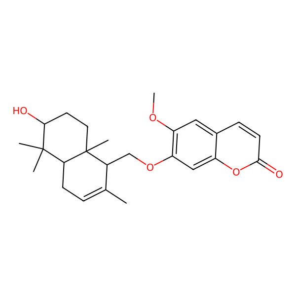 2D Structure of 7-[[(1R,4aR,6R,8aS)-6-hydroxy-2,5,5,8a-tetramethyl-1,4,4a,6,7,8-hexahydronaphthalen-1-yl]methoxy]-6-methoxychromen-2-one