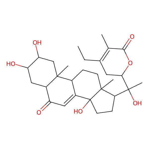 2D Structure of (2R)-4-ethyl-2-[(1R)-1-hydroxy-1-[(2S,3R,5R,9R,10R,13R,14S,17S)-2,3,14-trihydroxy-10,13-dimethyl-6-oxo-2,3,4,5,9,11,12,15,16,17-decahydro-1H-cyclopenta[a]phenanthren-17-yl]ethyl]-5-methyl-2,3-dihydropyran-6-one