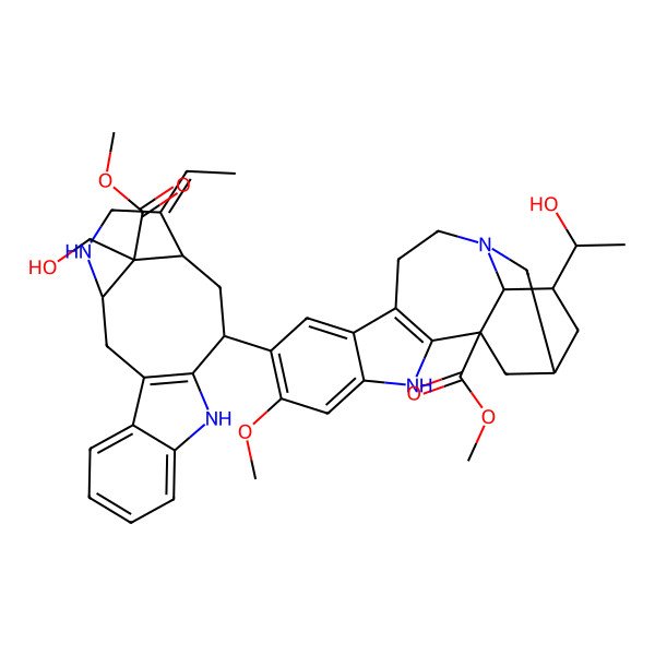 2D Structure of methyl (1S,15R,17S,18S)-7-[(1S,12S,14R,15E,18S)-15-ethylidene-18-(hydroxymethyl)-18-methoxycarbonyl-10,17-diazatetracyclo[12.3.1.03,11.04,9]octadeca-3(11),4,6,8-tetraen-12-yl]-17-[(1S)-1-hydroxyethyl]-6-methoxy-3,13-diazapentacyclo[13.3.1.02,10.04,9.013,18]nonadeca-2(10),4,6,8-tetraene-1-carboxylate