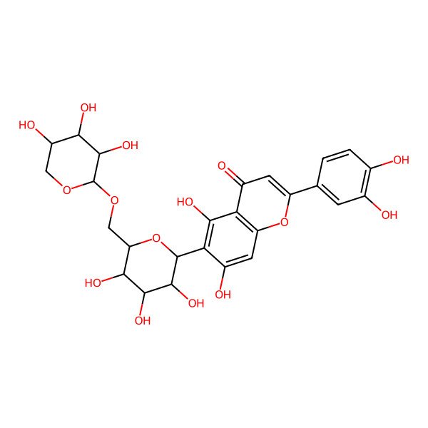 2D Structure of 2-(3,4-Dihydroxyphenyl)-5,7-dihydroxy-6-[3,4,5-trihydroxy-6-[(3,4,5-trihydroxyoxan-2-yl)oxymethyl]oxan-2-yl]chromen-4-one